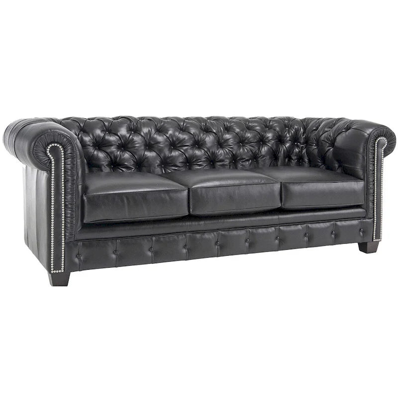 Hancock Tufted Black Italian Chesterfield Leather Sofa