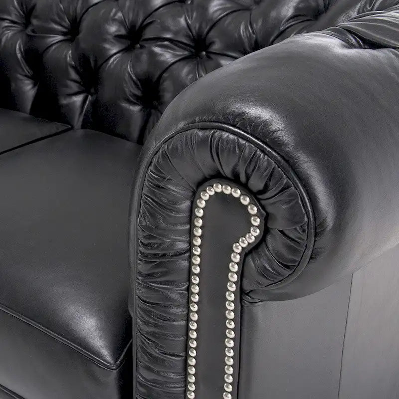 Hancock Tufted Black Italian Chesterfield Leather Sofa