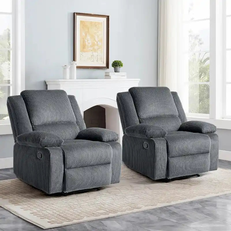 2Set Modern Lounger Upholstered Push Back Manual Recliner Chair