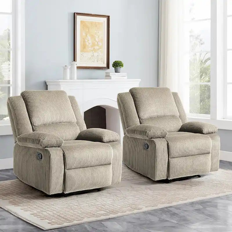 2Set Modern Lounger Upholstered Push Back Manual Recliner Chair