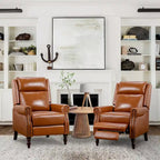 COZYMAN Mid-century Genuine Leather Recliner Adjustable Push Back Comfortable Set of 2 Arm Chairs for Living Room