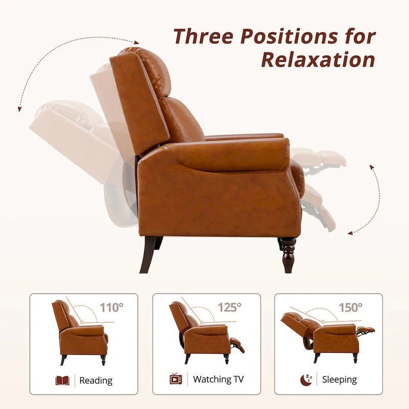 COZYMAN Mid-century Genuine Leather Recliner Adjustable Push Back Comfortable Set of 2 Arm Chairs for Living Room