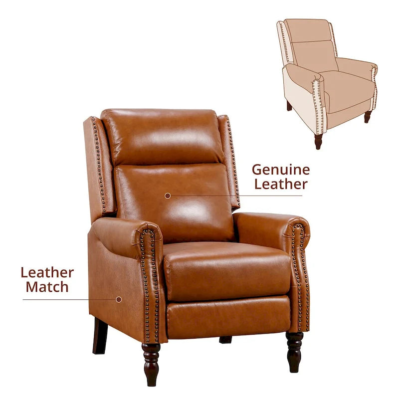 COZYMAN Mid-century Genuine Leather Recliner Adjustable Push Back Comfortable Set of 2 Arm Chairs for Living Room