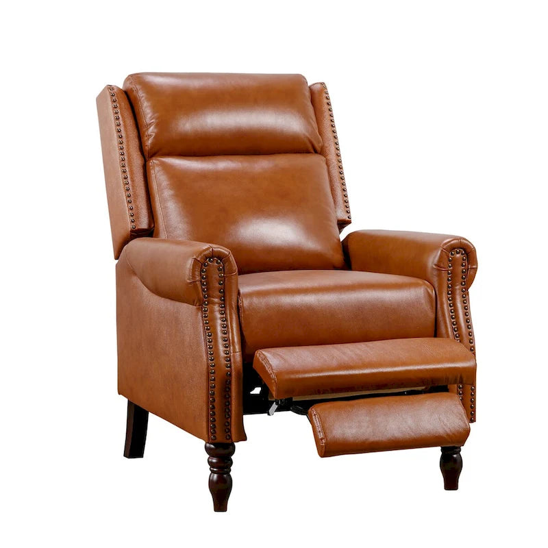 COZYMAN Mid-century Genuine Leather Recliner Adjustable Push Back Comfortable Set of 2 Arm Chairs for Living Room