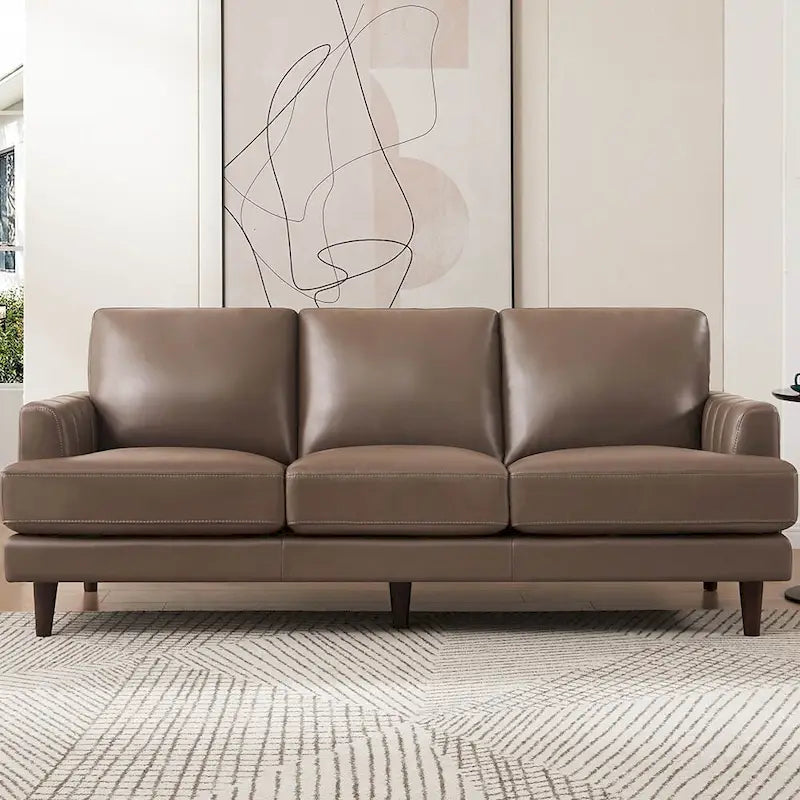 Ivy Living Cassia Top Grain Leather Sofa With Feather, Memory Foam and Springs