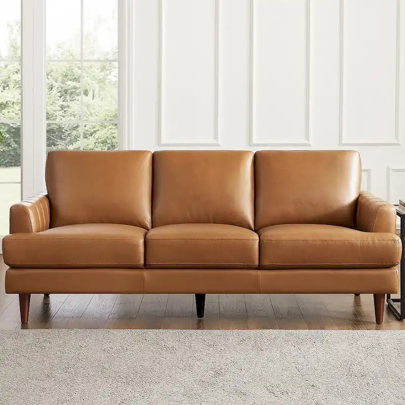 Ivy Living Cassia Top Grain Leather Sofa With Feather, Memory Foam and Springs