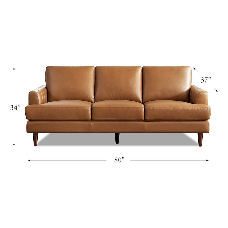 Ivy Living Cassia Top Grain Leather Sofa With Feather, Memory Foam and Springs