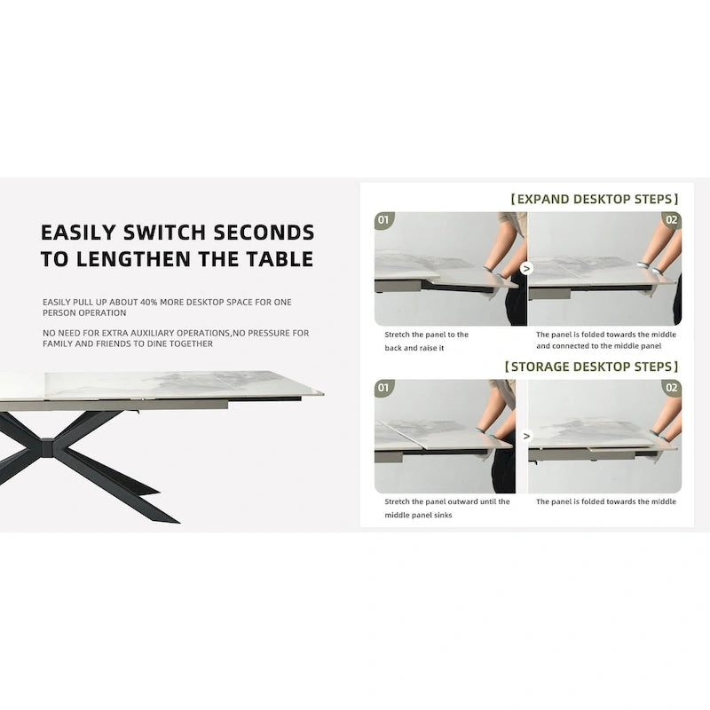 110.24 Extendable Rectangular Sintered Stone Dining Table - 78.74 to 110.24