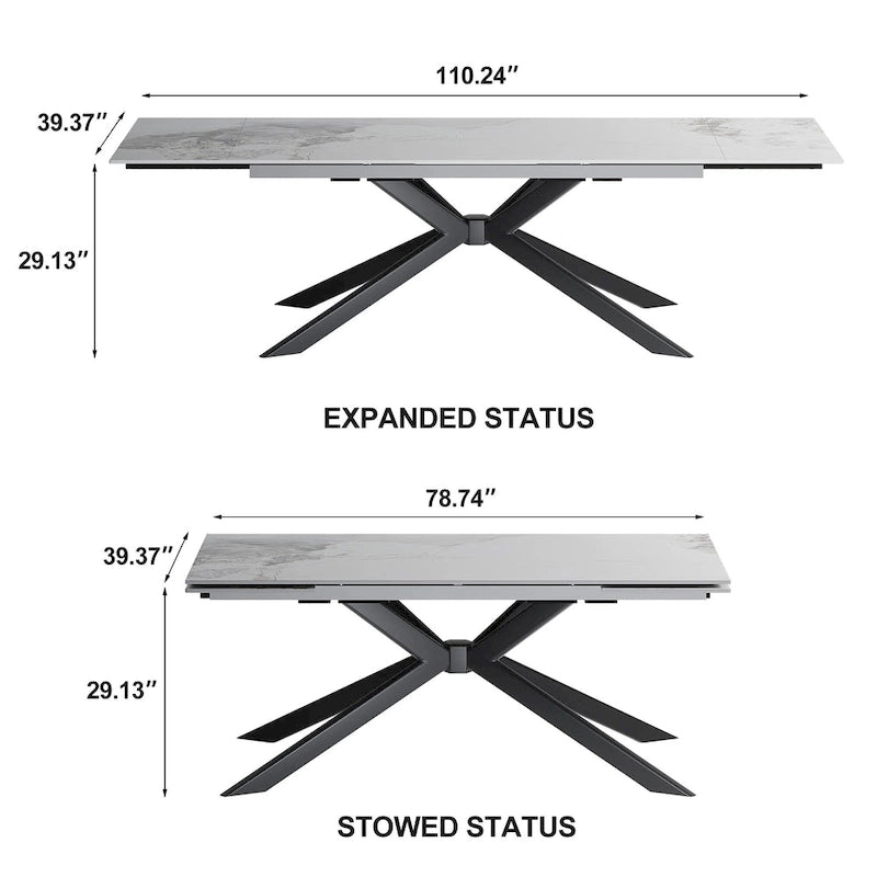 110.24 Extendable Rectangular Sintered Stone Dining Table - 78.74 to 110.24