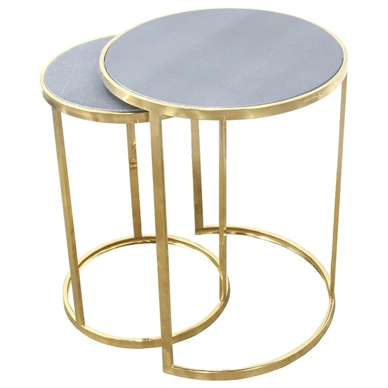 Charles Nesting Tables, Faux Shagreen with Gold Metal, 2 Piece Set