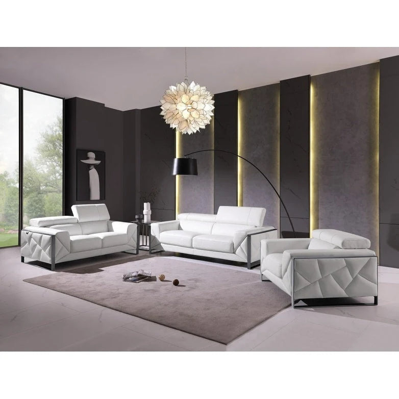 HomeRoots 89 White Italian Leather Sofa With Silver Legs - 35 H x 89 W x 43 D