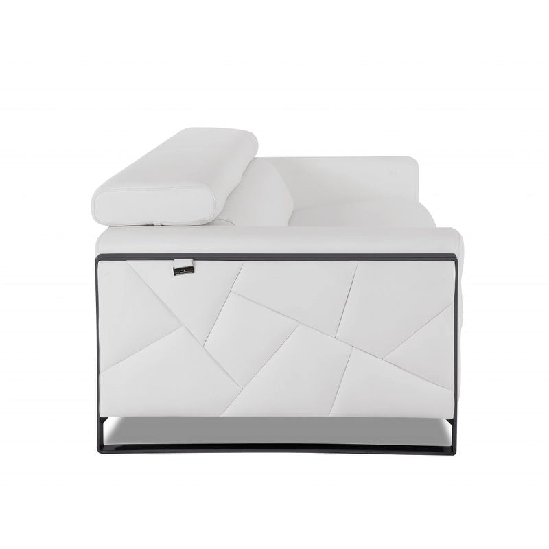 HomeRoots 89 White Italian Leather Sofa With Silver Legs - 35 H x 89 W x 43 D