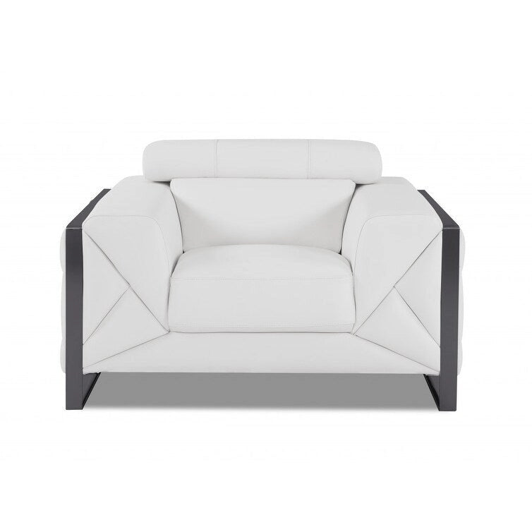 HomeRoots 89 White Italian Leather Sofa With Silver Legs - 35 H x 89 W x 43 D