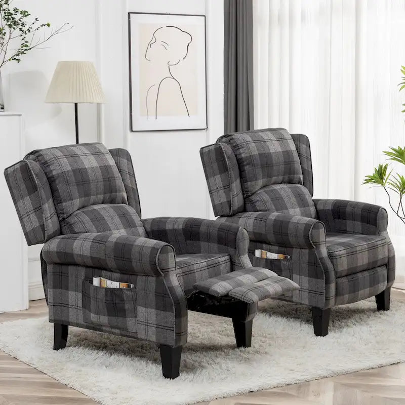 HOMYKA Manual Pushback Recliner Adjustable Accent Chair Wingback Armchair Set of 2