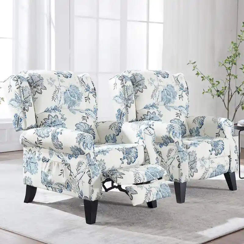 HOMYKA Manual Pushback Recliner Adjustable Accent Chair Wingback Armchair Set of 2