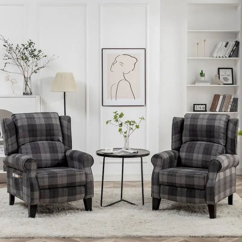 HOMYKA Manual Pushback Recliner Adjustable Accent Chair Wingback Armchair Set of 2