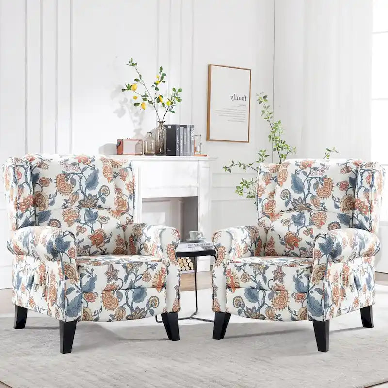 HOMYKA Manual Pushback Recliner Adjustable Accent Chair Wingback Armchair Set of 2