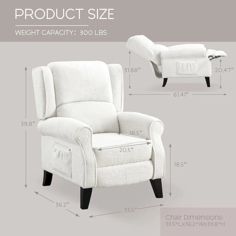 HOMYKA Manual Pushback Recliner Adjustable Accent Chair Wingback Armchair Set of 2