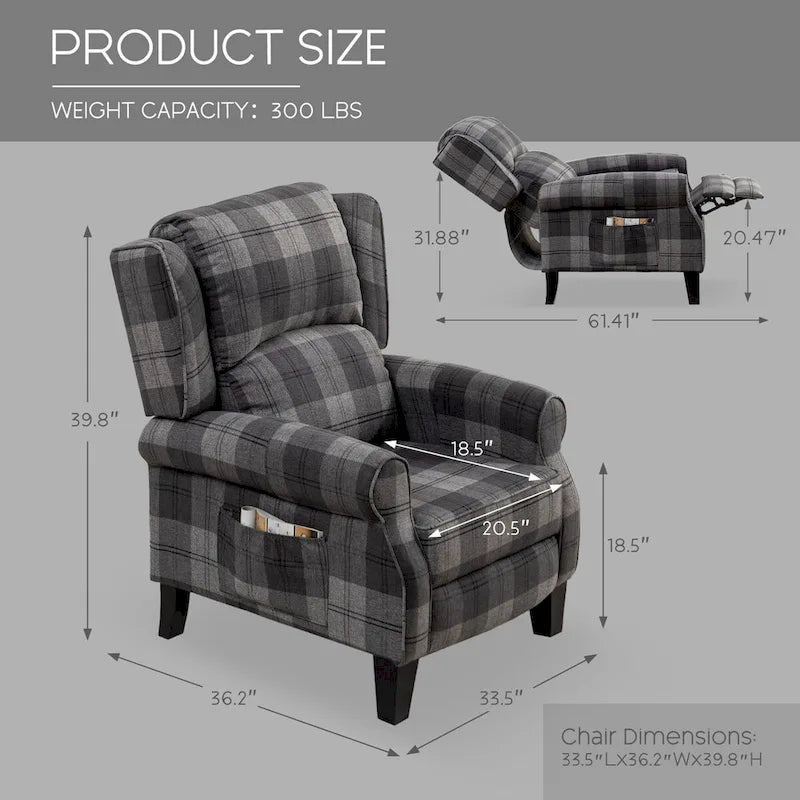 HOMYKA Manual Pushback Recliner Adjustable Accent Chair Wingback Armchair Set of 2