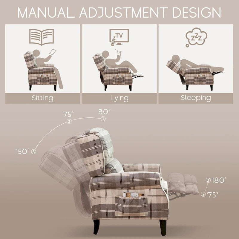 HOMYKA Manual Pushback Recliner Adjustable Accent Chair Wingback Armchair Set of 2