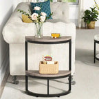 2-Tier Half Round End Table with Storage for Sofa, Living Room