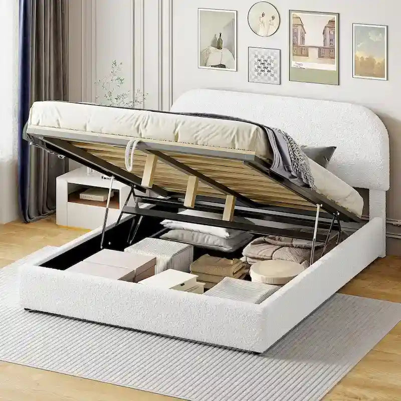 Teddy Fleece Upholstered Platform Bed with Hydraulic Storage System