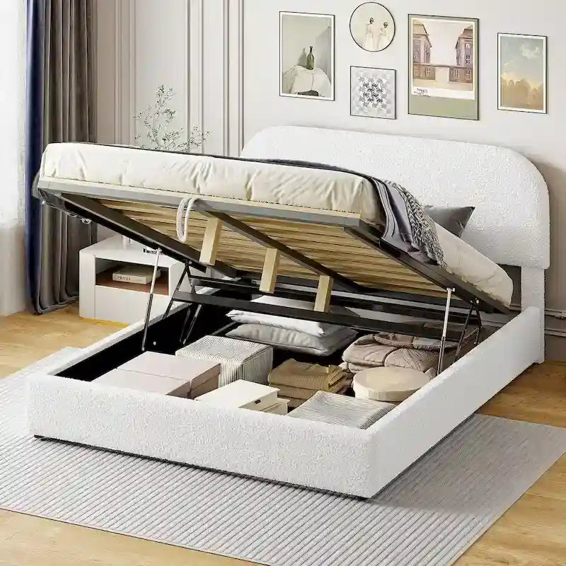 Teddy Fleece Upholstered Platform Bed with Hydraulic Storage System