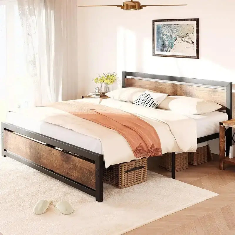 Full Size Bed Frame Platform with Headboard,14 inch Full Bedframe