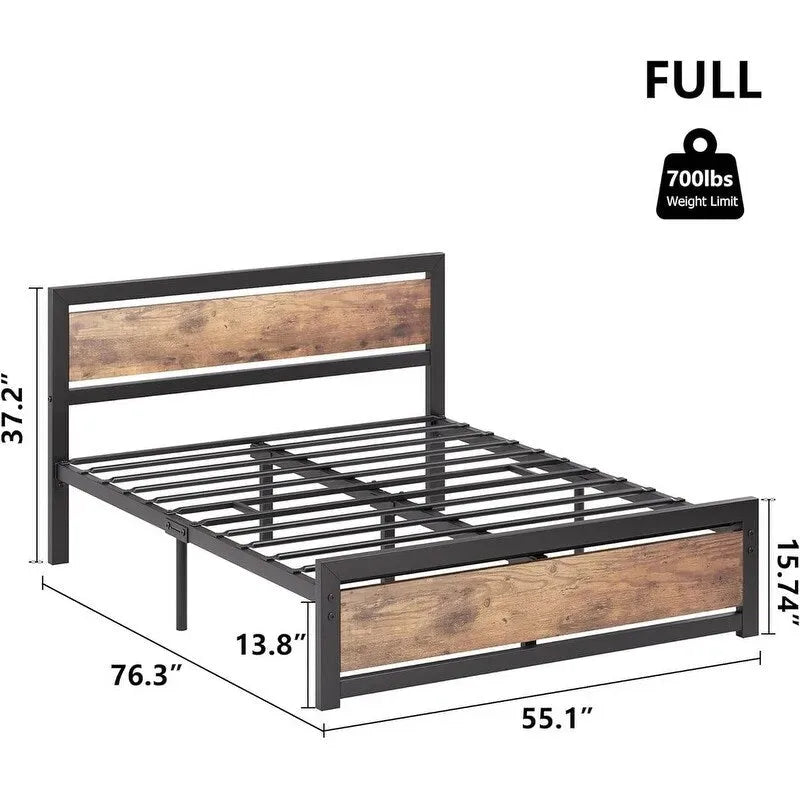 Full Size Bed Frame Platform with Headboard,14 inch Full Bedframe