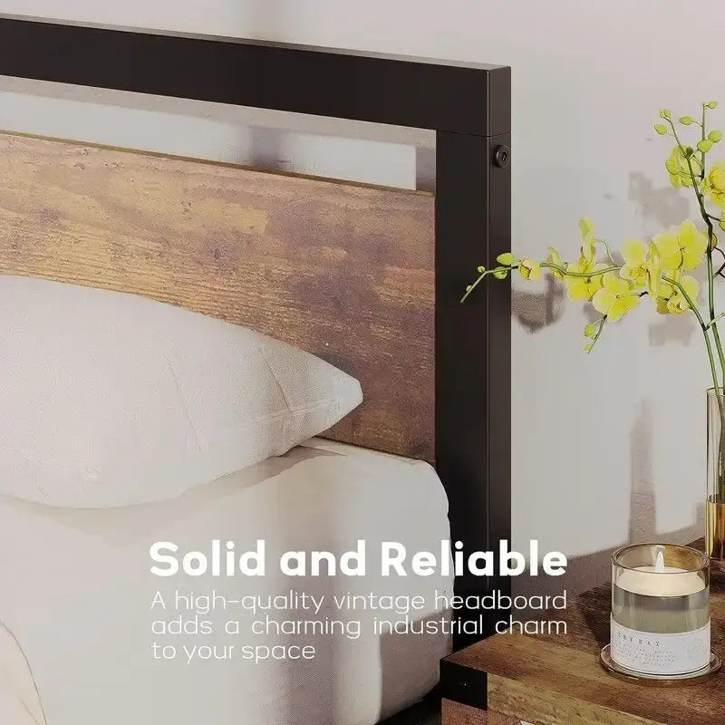 Full Size Bed Frame Platform with Headboard,14 inch Full Bedframe