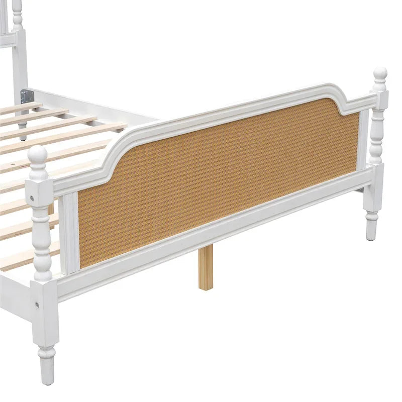 Traditional Style Rattan Queen Size Bed Frame,No Box Spring Needed