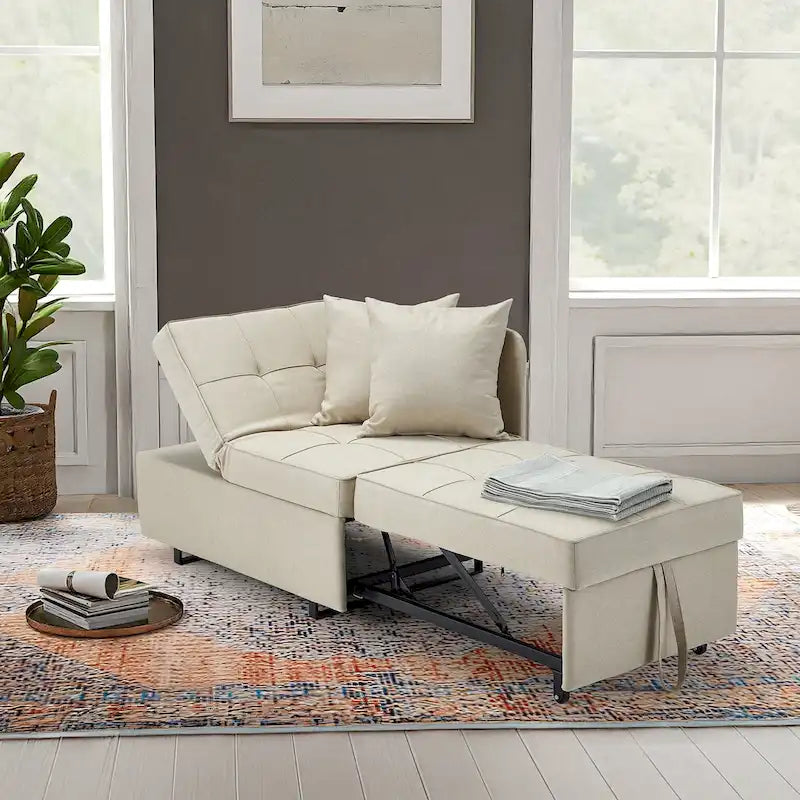 EROMMY Sleeper Sofa Chair Bed , Adjustable Backrest Pull Out Sofa Bed with Faux Linen Sofa Fabric