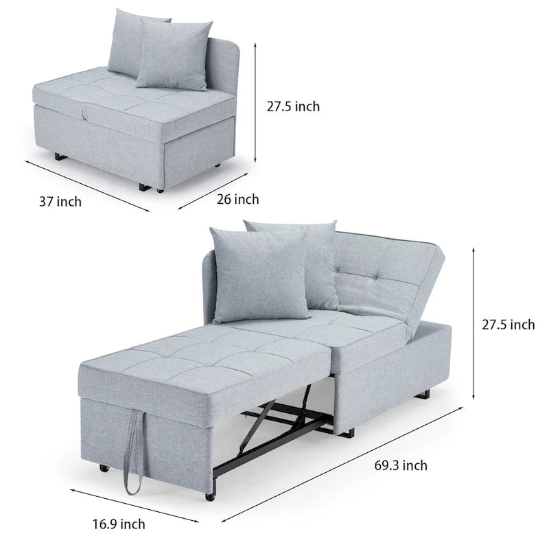 EROMMY Sleeper Sofa Chair Bed , Adjustable Backrest Pull Out Sofa Bed with Faux Linen Sofa Fabric