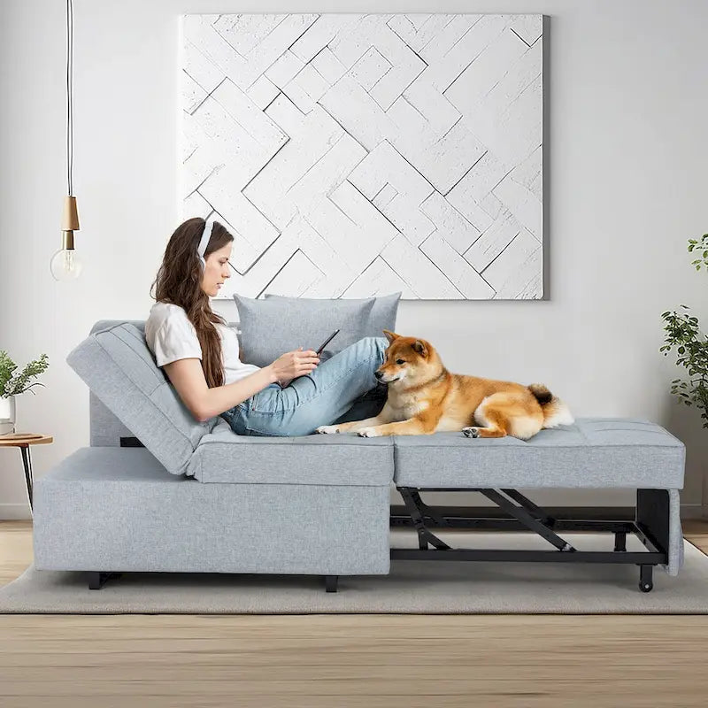 EROMMY Sleeper Sofa Chair Bed , Adjustable Backrest Pull Out Sofa Bed with Faux Linen Sofa Fabric