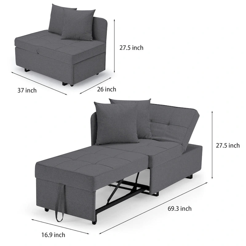 EROMMY Sleeper Sofa Chair Bed , Adjustable Backrest Pull Out Sofa Bed with Faux Linen Sofa Fabric