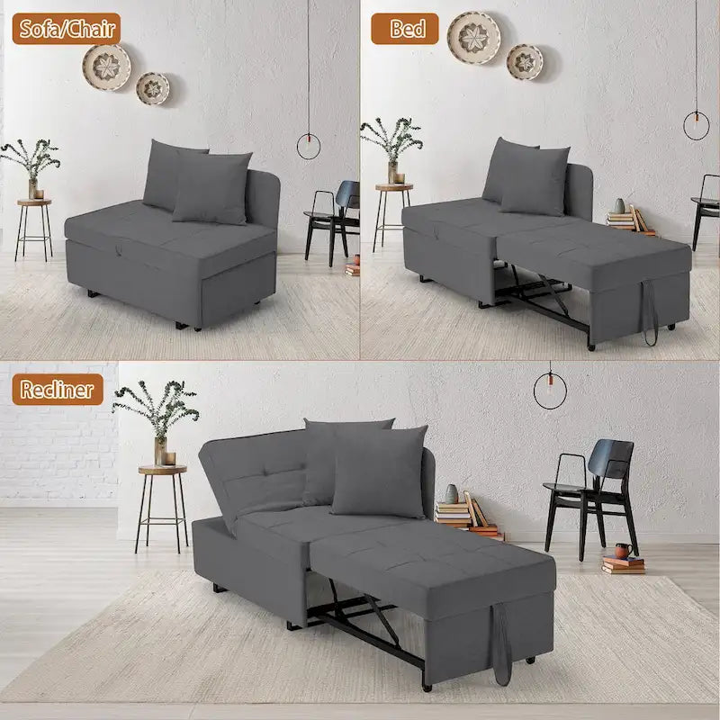 EROMMY Sleeper Sofa Chair Bed , Adjustable Backrest Pull Out Sofa Bed with Faux Linen Sofa Fabric