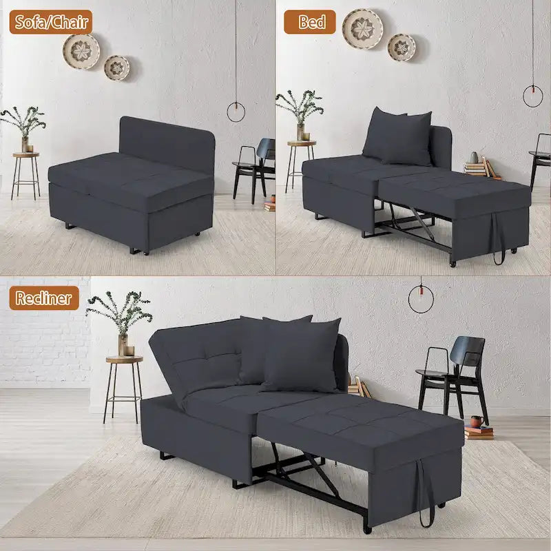 EROMMY Sleeper Sofa Chair Bed , Adjustable Backrest Pull Out Sofa Bed with Faux Linen Sofa Fabric
